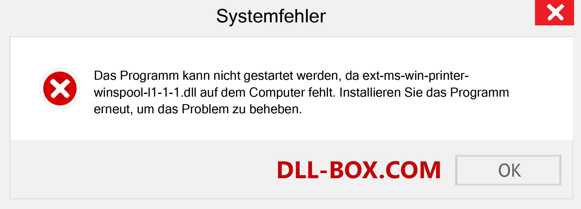 ext-ms-win-printer-winspool-l1-1-1.dll-Datei fehlt?. Download für Windows 7, 8, 10 - Fix ext-ms-win-printer-winspool-l1-1-1 dll Missing Error unter Windows, Fotos, Bildern